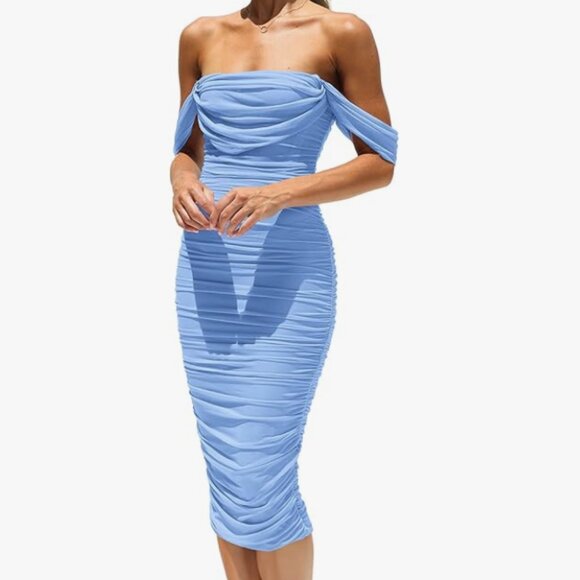 NWT Chic Strapless Blue Wedding Guest Dress Summer 2025 Size Small - Picture 1 of 11